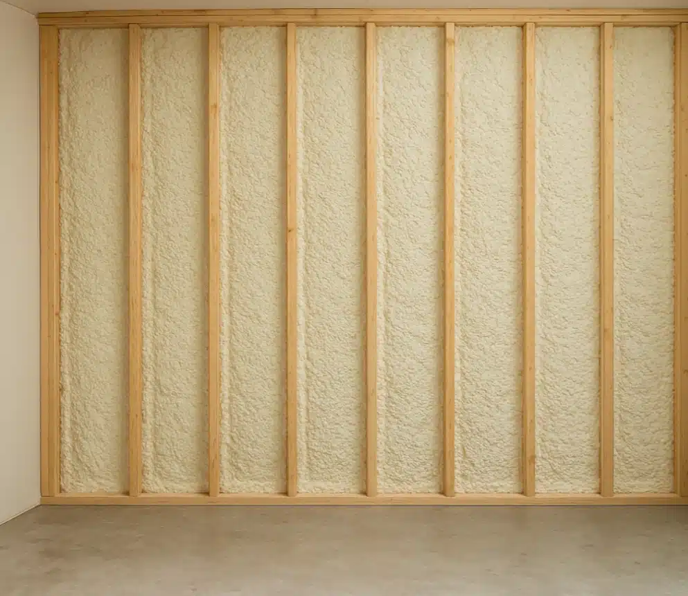 Before-and-after of a basement transformed by closed-cell spray foam insulation by Prestige Insulation Solutions LLC, eliminating moisture issues and improving air quality.